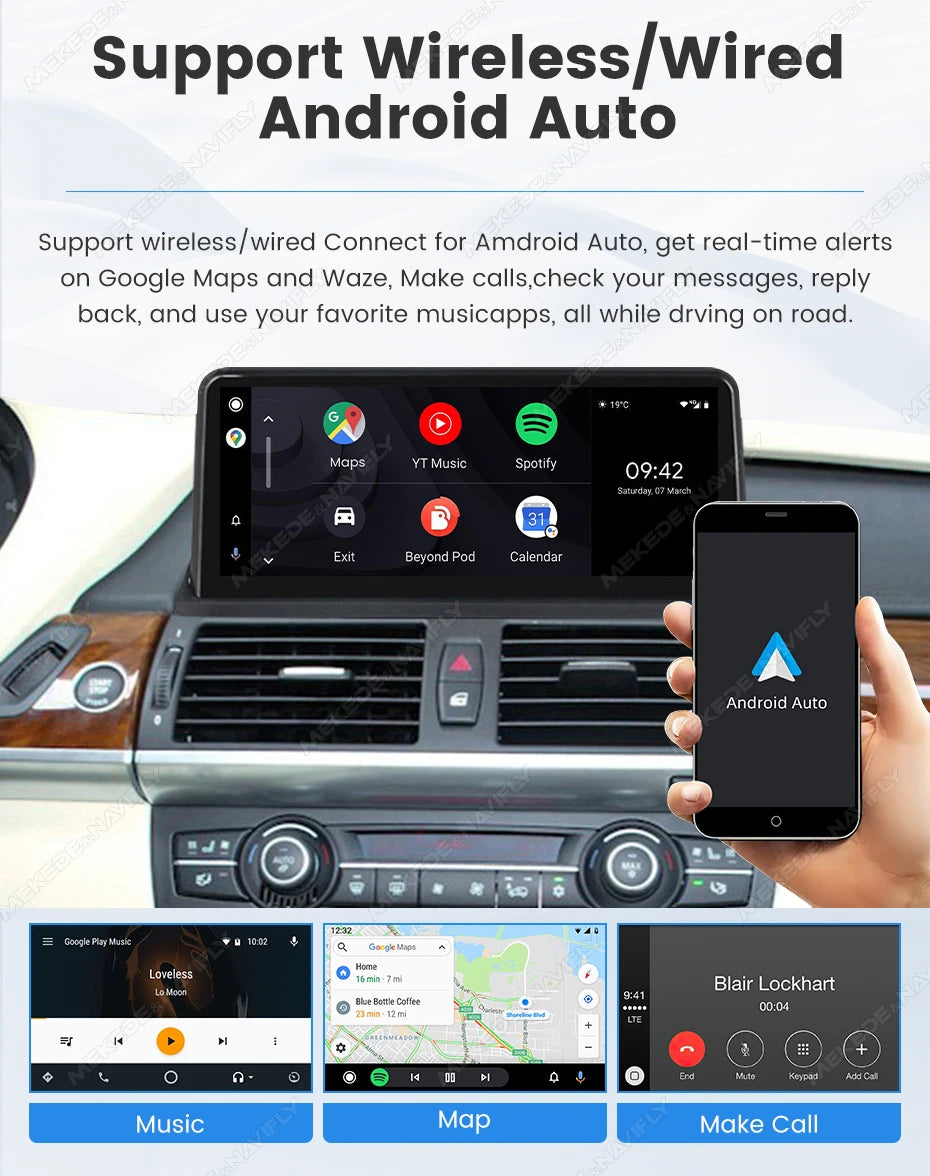 Sistema multimediale intelligente per auto con schermo QLED da 10,25 pollici, Linux, CarPlay wireless, Android Auto, per BMW E90 E91 E92 E93 2005-2012, con WiFi, BT, navigazione GPS e autoradio.