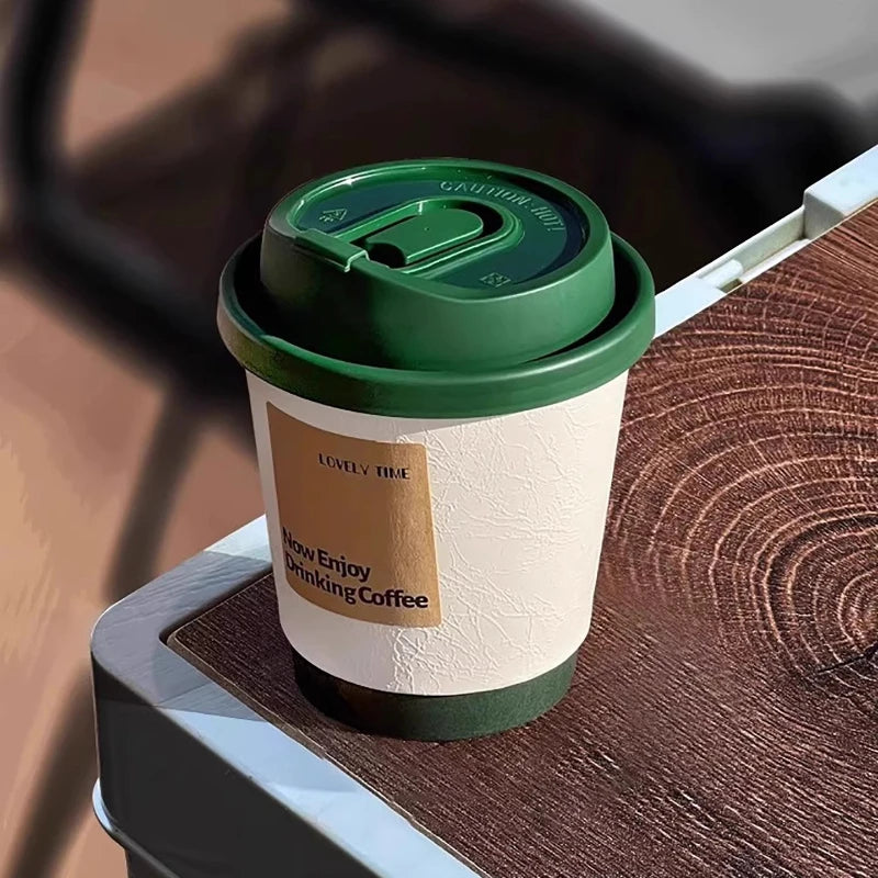Bicchieri di Carta Monouso per Caffè, Latte e Tè con Coperchio, Design Goffrato e Texture Opaca per Bevande Calde