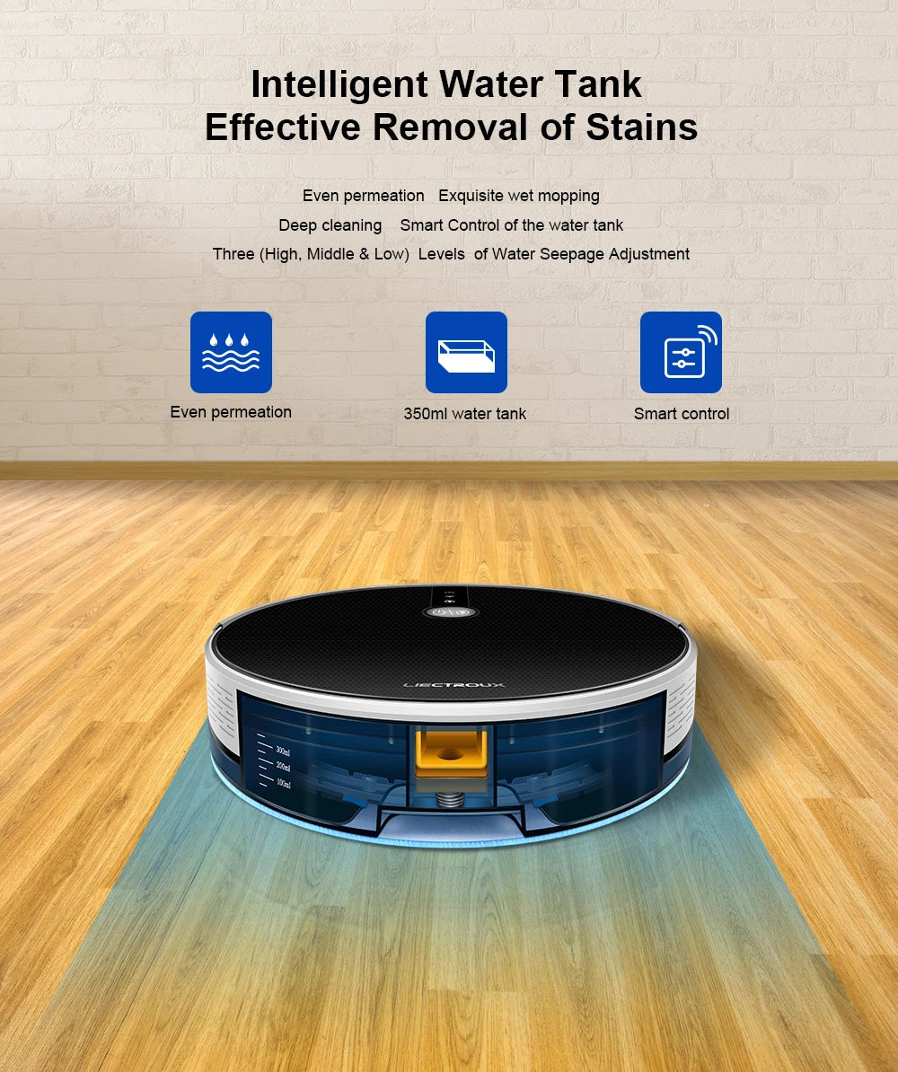 LIECTROUX C30B Robot Aspirapolvere con Navigazione AI, Partizione Intelligente, App WiFi, Aspirazione 6000Pa, Lavaggio a Secco e Umido, Disinfezione