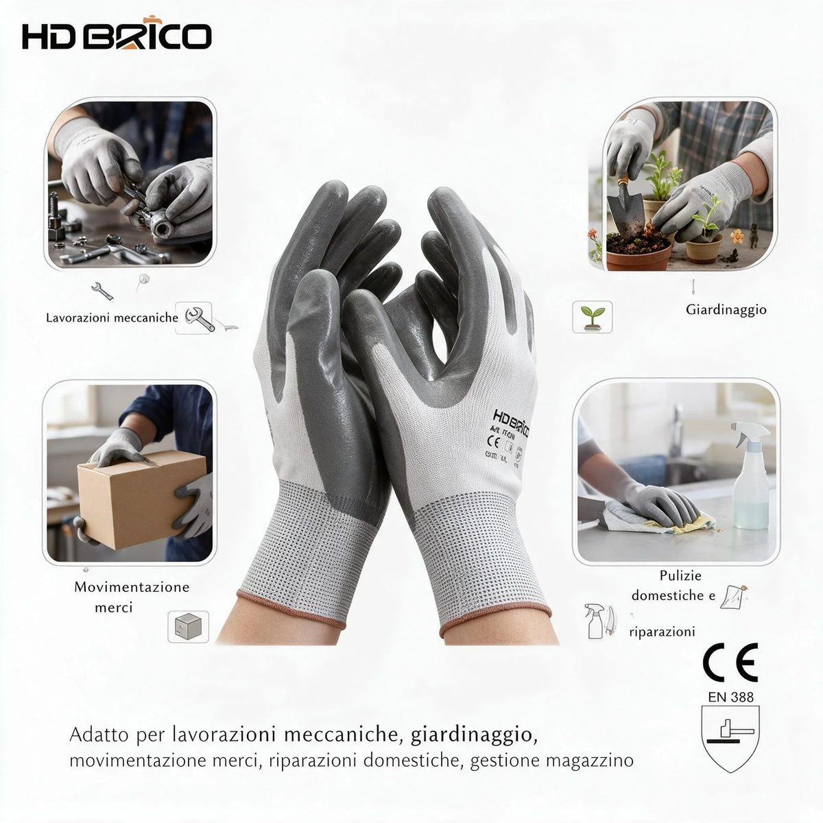 12 paia di guanti da lavoro protettivi con rivestimento in nitrile, trattati sul palmo per aumentare l’aderenza, resistenti all’usura, all’olio e allo scivolamento, adatti per l’industria, l’edilizia, i magazzini e