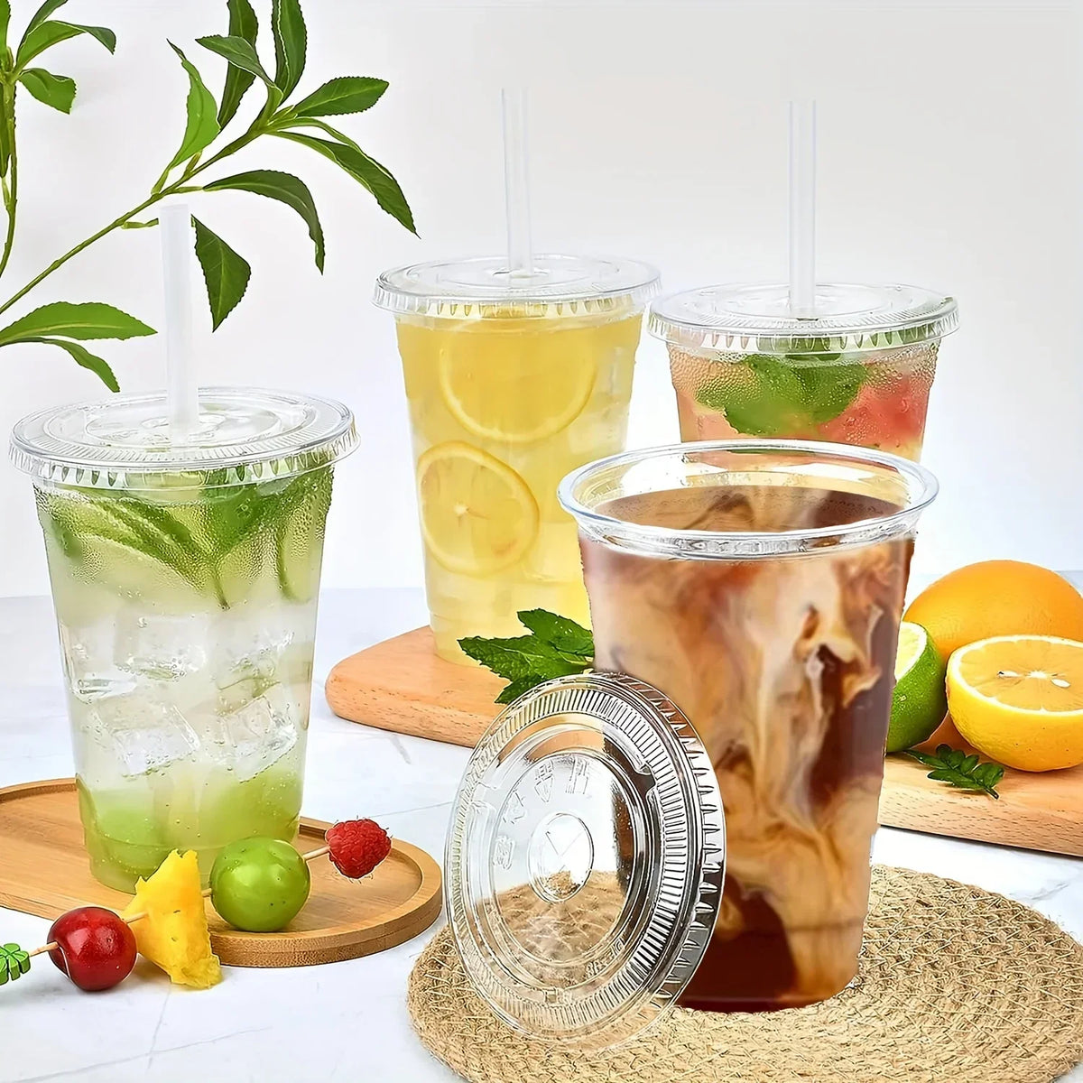 400ml 100% biodegradabile riciclabile trasparente usa e getta per bevande in plastica Pla tรจ al latte caffรจ tazza di liquido con cannuccia