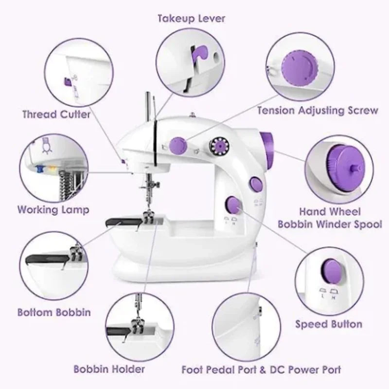 Macchina da cucire elettrica portatile con 12 punti incorporati, mini strumento da cucito domestico per principianti, macchina da cucire da tavolo per riparazioni e progetti fai-da-te domestici