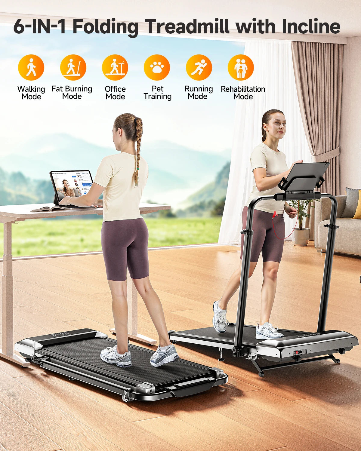 Toputure TP6 Walking Pad 12% Incline Treadmill 6 In 1 Walking Running 2.5HP Foldable Under Desk Treadmill With Adjustable Height Armrest LED Display Indoor Home Gym Exercise Office Treadmill 40dB Low noise Treadmill