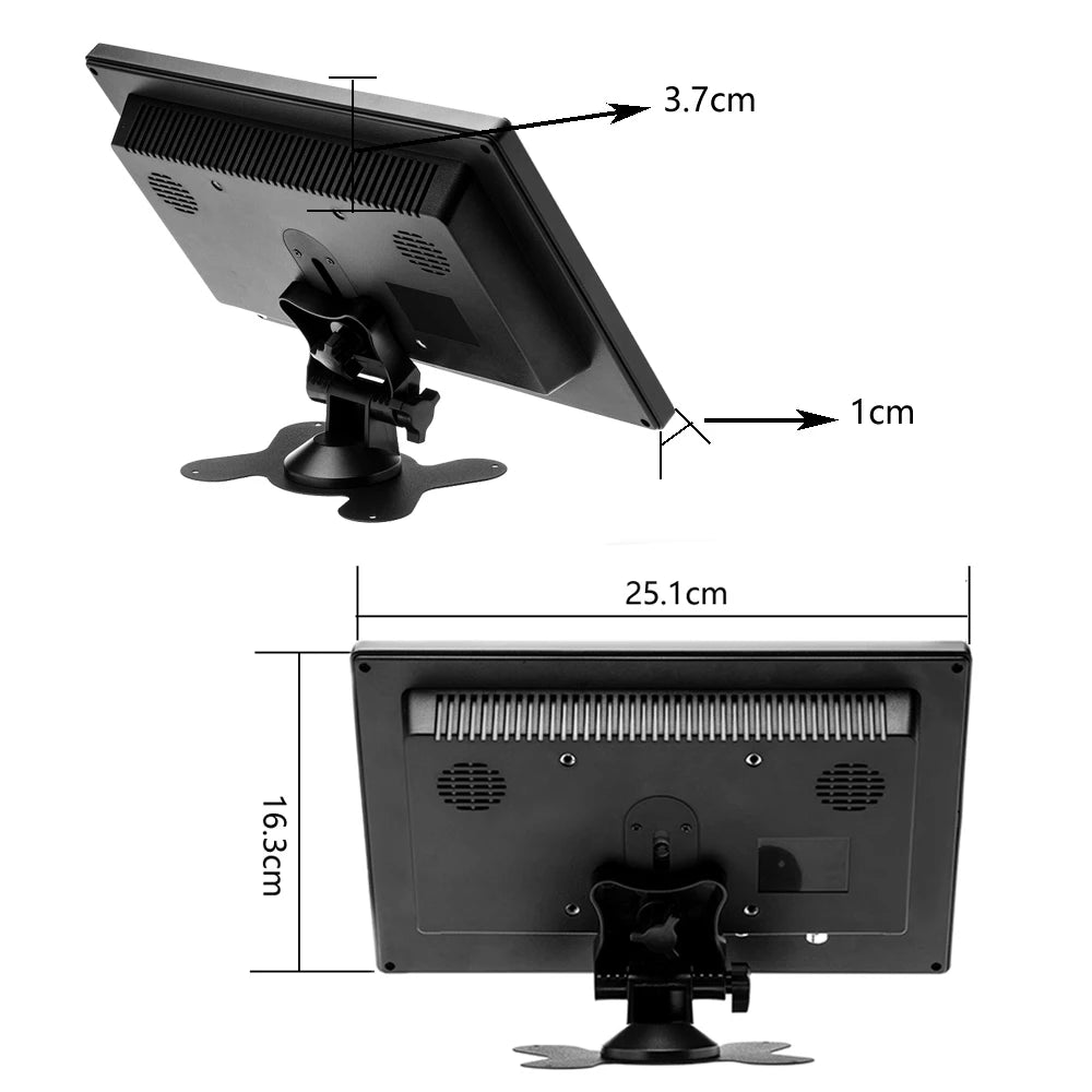 Monitor di Sicurezza Podofo 10.1'' con Display TFT LCD HD, Schermo Digitale con Ingresso Video HDMI/VGA/AV/USB/SD, Lettore PC/TV/DVD, Monitor per Auto