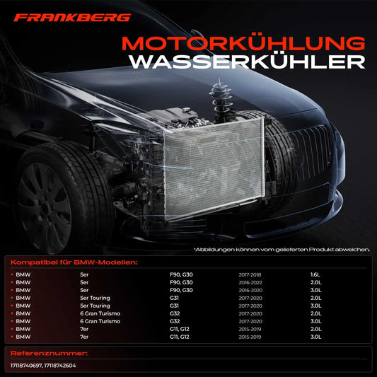 Radiatore Frankberg 1X per BMW Serie 5 G30 G31, Serie 6 Gran G32, Serie 7 G11 G12 17118740697 17118742604
