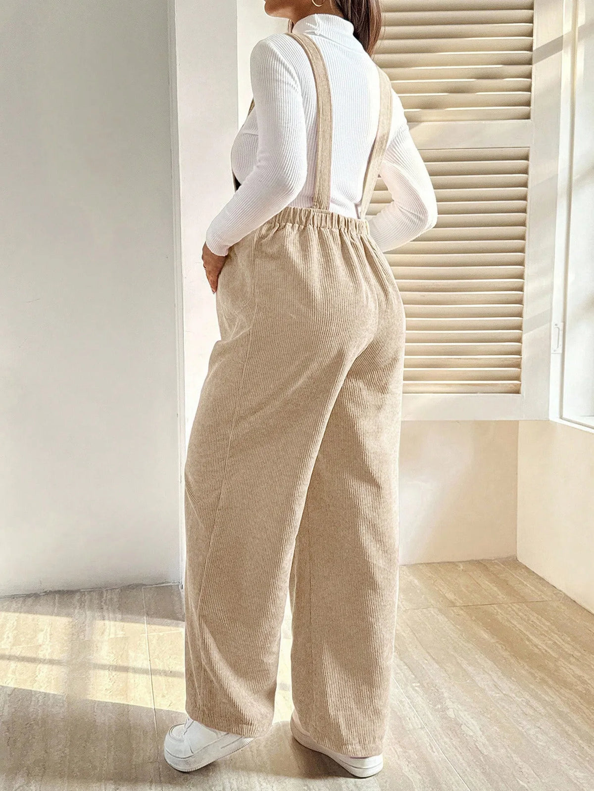 Tuta in Velluto a Coste per Donne in Gravidanza, con Bretelle Regolabili e Gamba Larga, Abbigliamento Casual Primaverile e Autunnale per la Gravidanza