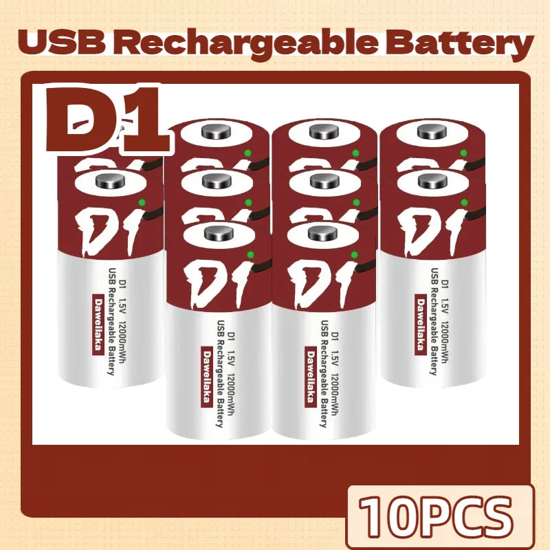 Batteria agli ioni di litio da 1,5 V formato D, 12000 mWh, ricaricabile tramite USB per torce, scaldabagni, giocattoli, include cavo di ricarica gratuito