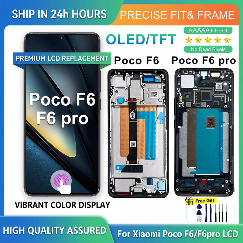 Display OLED da 6,67" per Xiaomi Poco F6 LCD 24069PC21G, schermo touch e digitalizzatore per Poco F6 Pro LCD 23113RKC6G, ricambi di ricambio