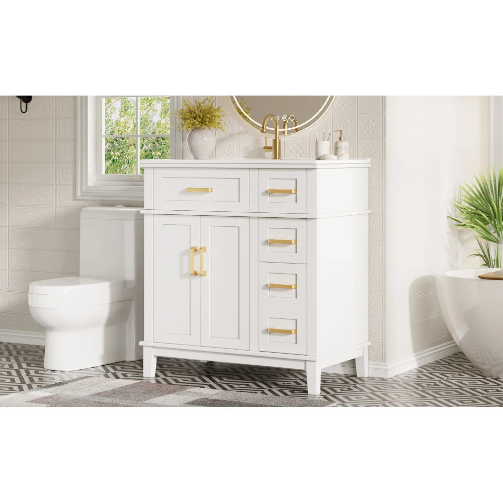 Mobile bagno moderno 76x86x46,5 cm con lavabo in ceramica integrato, mobiletto a cassetti autoportante con ampio spazio contenitivo, dotato di chiusura ammortizzata silenziosa e protezione dal troppo pieno del lavabo, elegant
