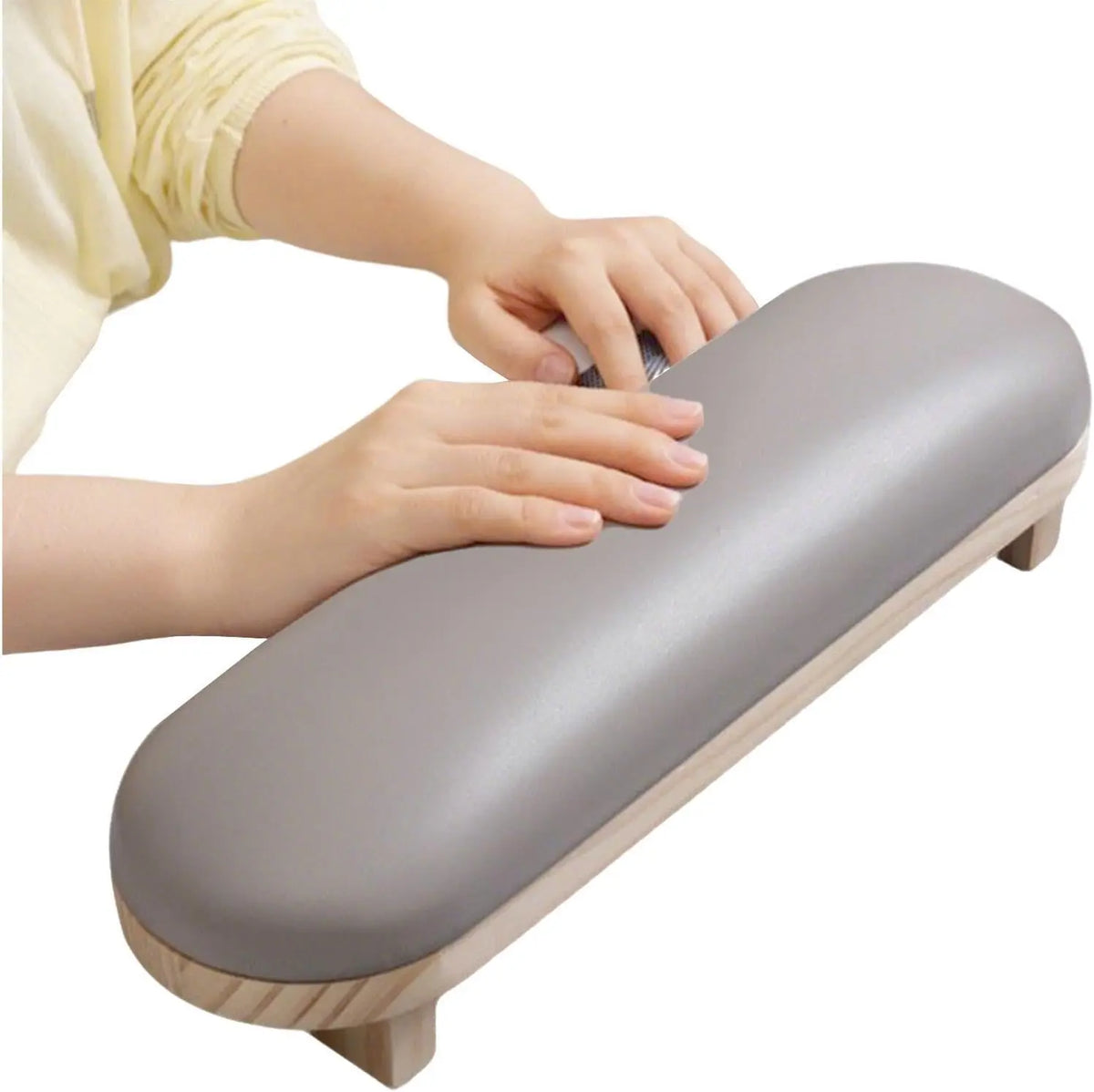 Cuscino Poggiamani Professionale per Manicure con Base in Legno – Supporto Ergonomico per Nail Art, Disponibile in Grigio e Caffè Latte