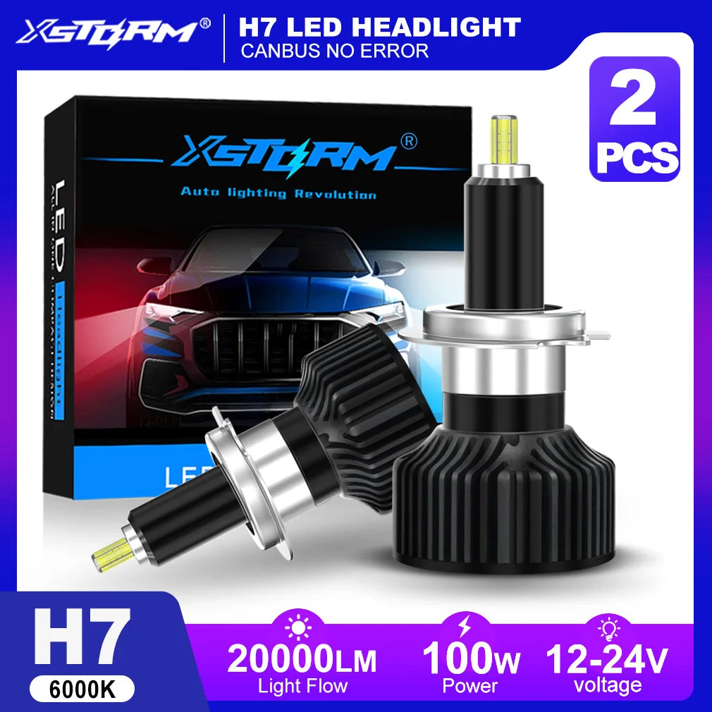 XSTORM H7 Faro LED 100W 20000LM H1 H11 9005 9012 Luce LED a 360° Faro auto automatico con ventola turbo luce 6000K 18 chip