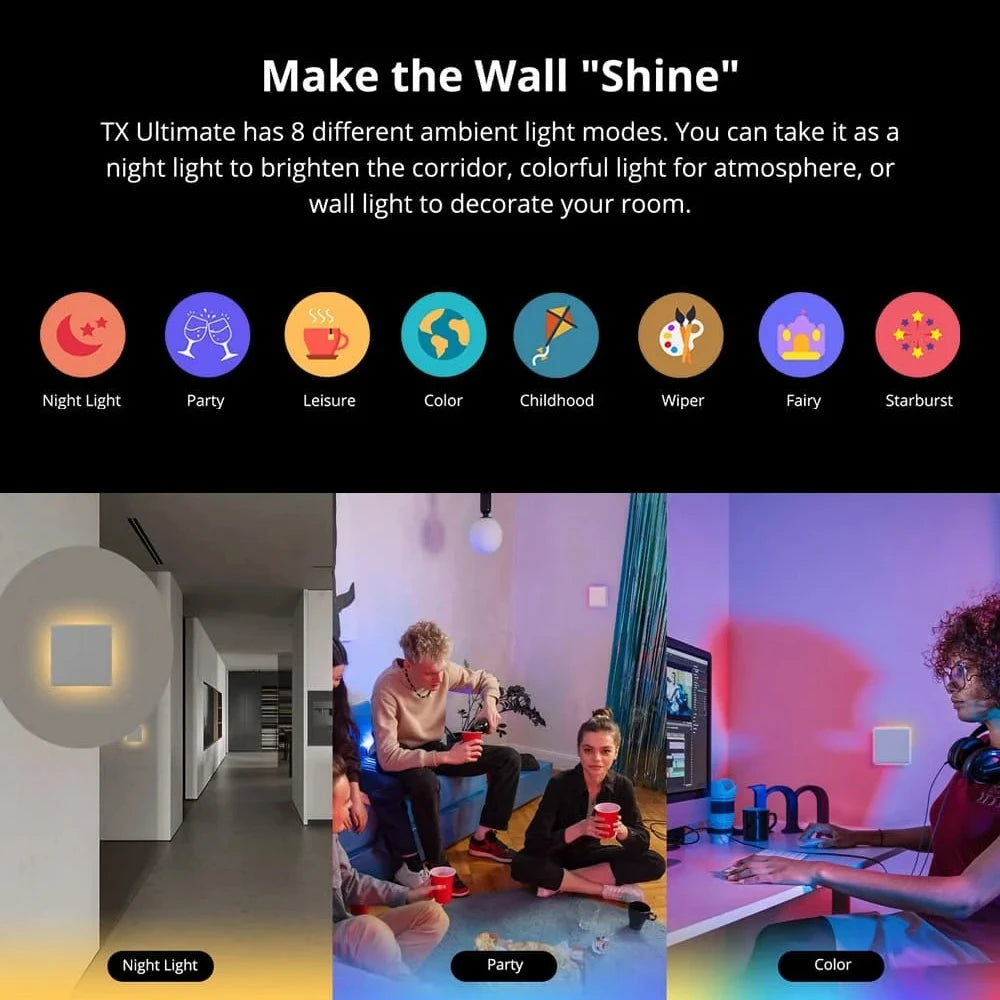 Sonoff TX Ultimate SONOFF T5 Sonoff Interruttore da parete 86/120 Accesso completamente touch Bordo luminoso a LED Multi-sensoriale tramite Alexa Home Smartthings