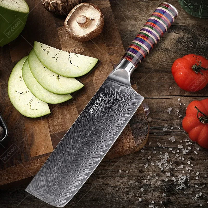 Coltelli da Cucina Professionali WXCOO in Acciaio Damascato con Scatola, Coltello Giapponese per Affettare, Coltello Domestico per Frutta e Verdura, Coltello da Disosso a 67 Strati