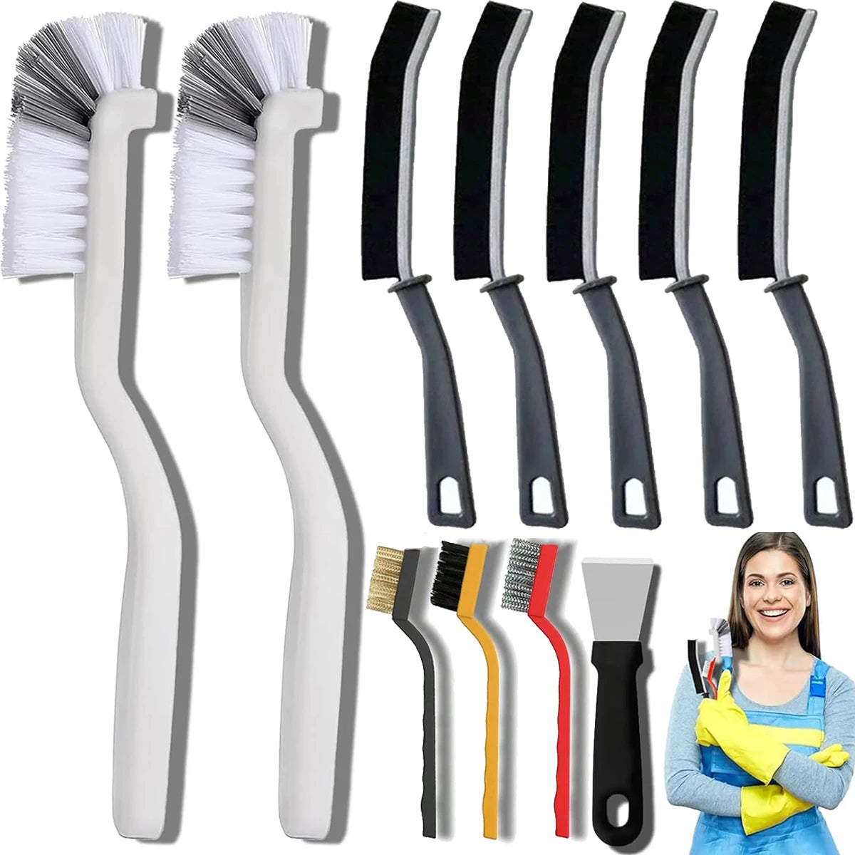 Set di 8/9 Spazzole per Pulizia Fessure, Accessori Multiuso a Setole Rigide per Cucina, Bagno, Angoli, Fughe, Lavandino