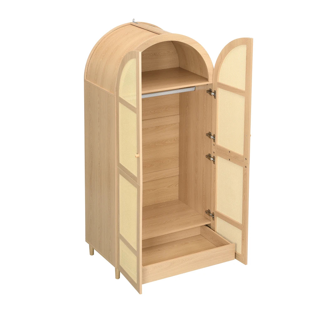 Armadio moderno e lussuoso con ante curve, spazio di archiviazione generoso, appendiabiti e cassetti, per camera da letto e aree d'ingresso