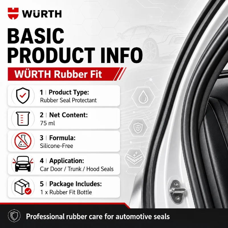 WURTH Rubber Fit Sigillante Protettivo per Guarnizioni in Gomma 75ml, Cura Guarnizioni Portiere Auto, Senza Silicone, Anti-Gelo, Condizionatore per Guarnizioni