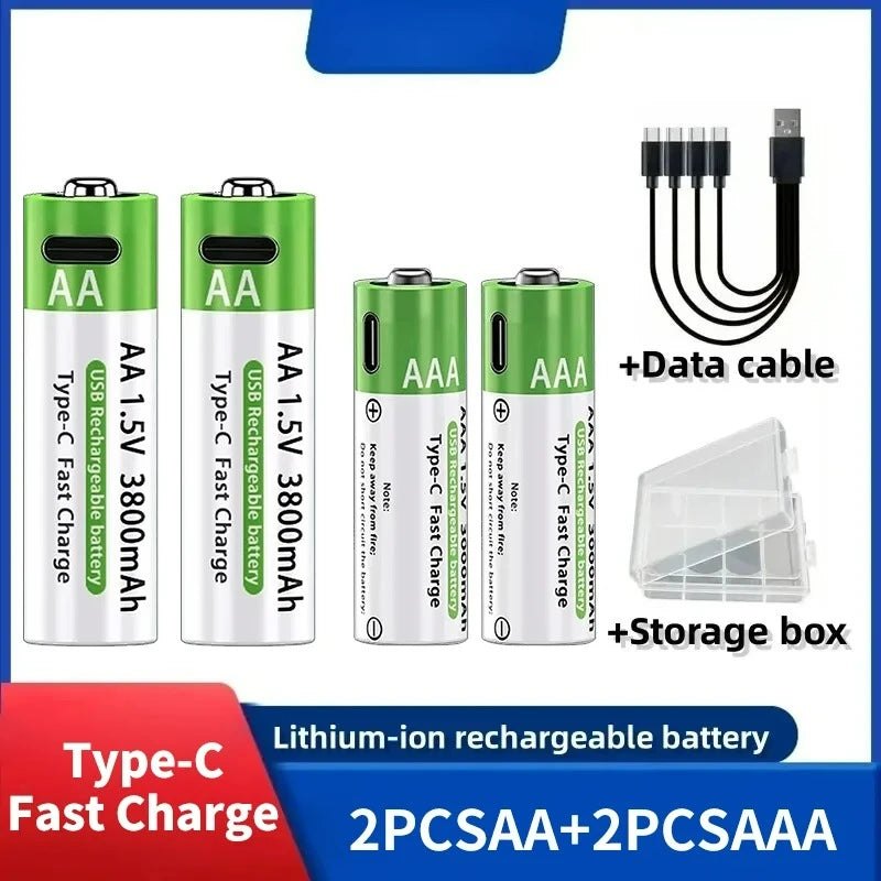 2026 NUOVA Batteria agli Ioni di Litio Tipo-C Ricaricabile ad Alta Capacità AA&AAA per Telecomando, Mouse, Giocattoli Elettrici