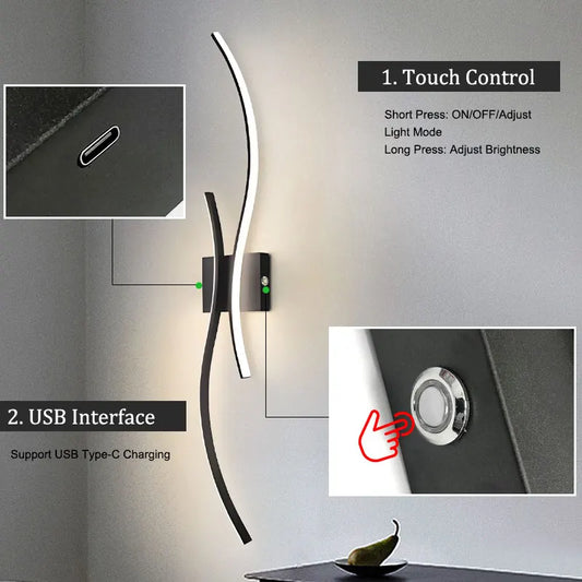 Lampade da parete a LED con batteria ricaricabile senza fili Sconce da parete per camera da letto Luci da parete dimmerabili touch 3CCT con corridoio telecomandato