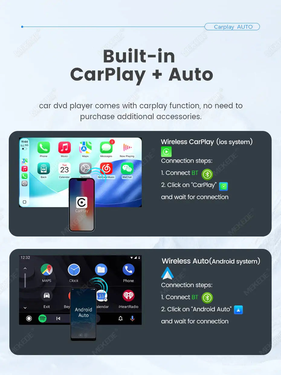 MEKEDE Android 15 Wireless CarPlay Auto Car Multimedia Player per VW Golf Passat Polo EOS T5 Skoda Combi 4G WiFi Luce Ambientale
