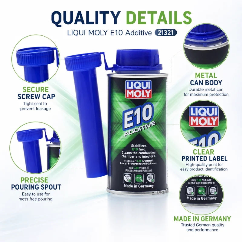 LIQUI MOLY E10 Additivo 21321 150ml Pulitore per Sistema di Alimentazione Benzina Cura degli Iniettori per Auto e Moto
