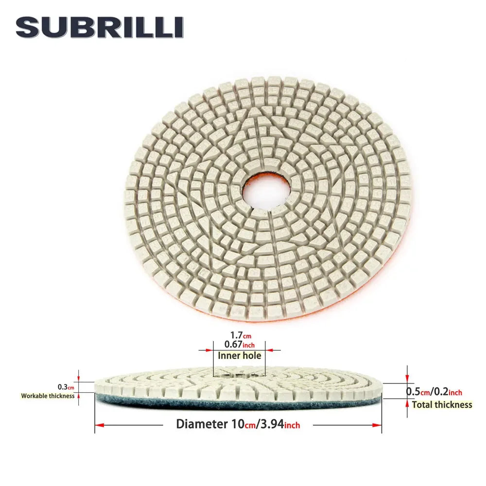 Set di 3 Dischi Flessibili Diamantati da 4 Pollici per Lucidatura in 3 Fasi, per Granito, Marmo, Pietra e Calcestruzzo, Set di Utensili Abrasivi da 100mm