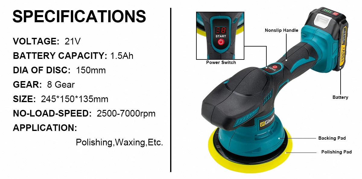 Gisha Cordless Car Polisher 8 Marce Regolabile Auto Elettrica Ceretta Levigatura Sigillatura Smalto Strumento di Potere Fit Makita 18v Batteria Spille
