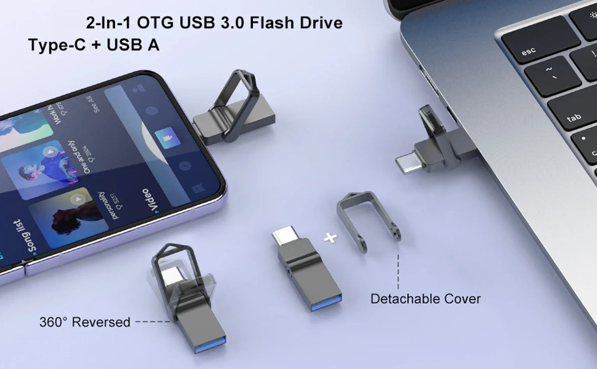 Lenovo Mini, chiavetta USB 3.0 ad alta velocità, in metallo, con interfaccia doppia, capacità 1 TB, 512 GB, 256 GB, adatta per dispositivi Android e laptop.