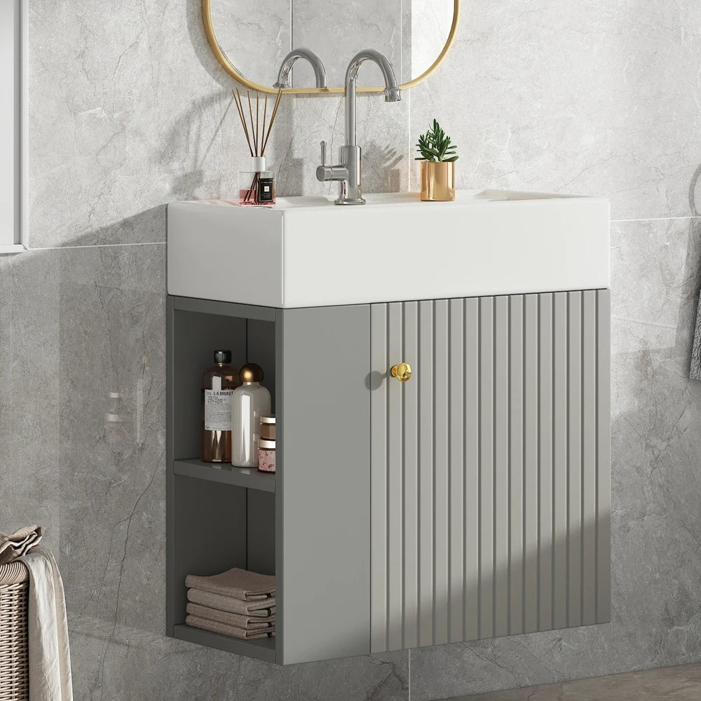 Mobile bagno sospeso con lavabo 55 × 31 × 66,5 cm e vani laterali