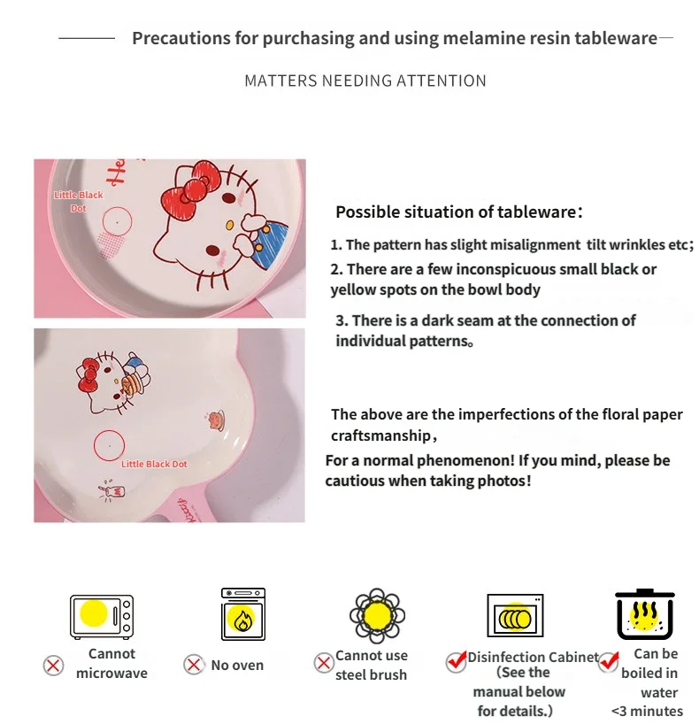WUHE Set di Stoviglie per Bambini Hello Kitty, Ciotole e Piatti in Melamina, Design Cartoon per Ragazze, Senza BPA, Infrangibile, Lavabile in Lavastoviglie