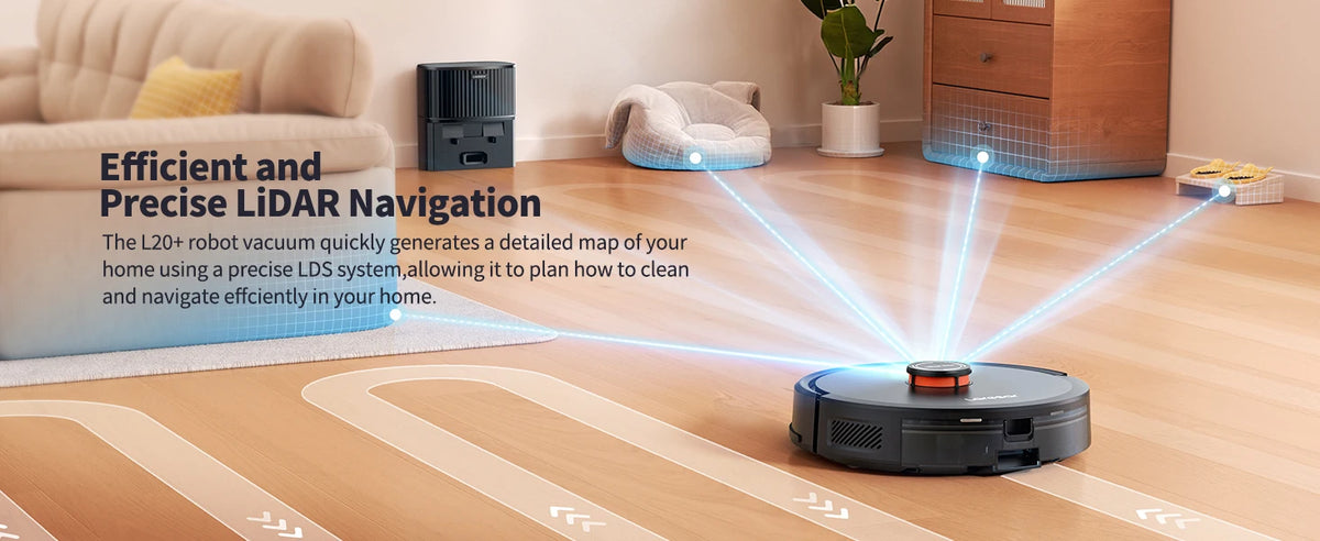 Laresar L20 Robot Aspirapolvere con 5000Pa di Aspirazione, Navigazione LDS, Stazione di Svuotamento Automatico, Controllo Smart APP per Pavimenti e Tappeti