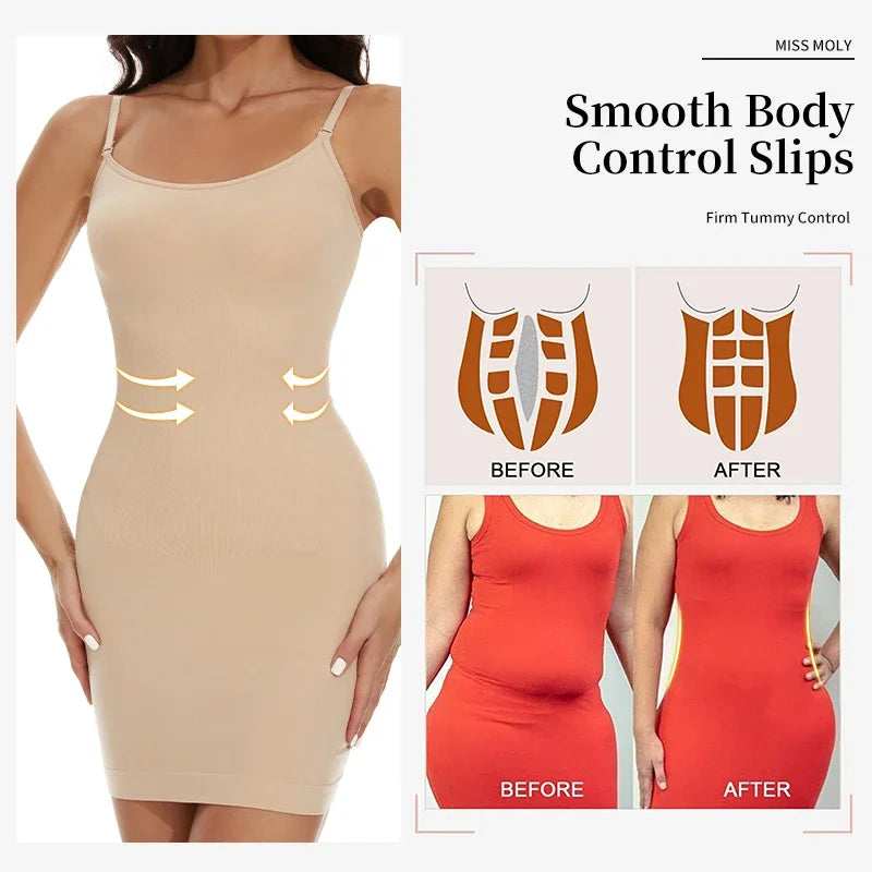 Intimo modellante da donna, slip completo, controllo della pancia, girocollo, mini sotto il vestito, modellante per il corpo liscio, nuova lingerie con spalline sottili