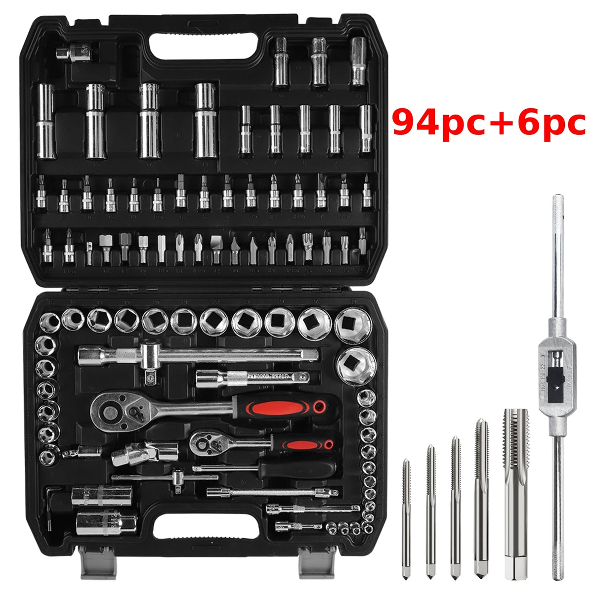 Set di chiavi a cricchetto e bussole da 114 pezzi/100 pezzi, kit di attrezzi per la riparazione di auto, set di chiavi a cricchetto da 1/4" e 1/2", combinazione di chiavi a cricchetto e chiavi dinamometriche, con maschi (M3,