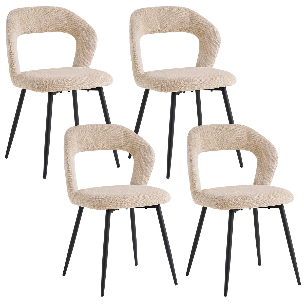 EGOONM Set di 4 Sedie da Pranzo Moderne con Schienale Cavo, Sedie Laterali Imbottite in Tessuto, Gambe in Metallo Nero, Sedie d'Accento per Cucina e Caffè