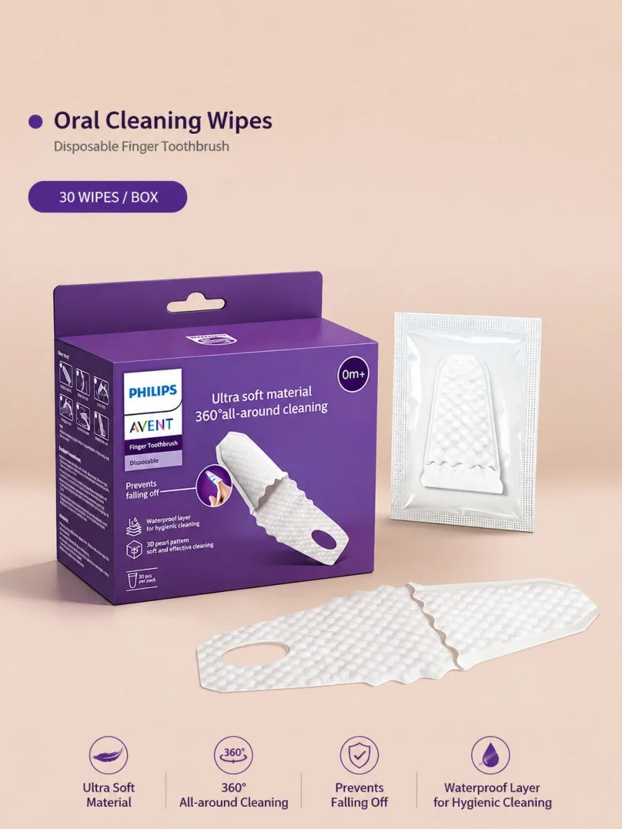 Salviette per la pulizia orale del bambino Avent, 30 pezzi per confezione, con texture 3D a perla, senza agenti fluorescenti, per la pulizia della lingua del neonato.