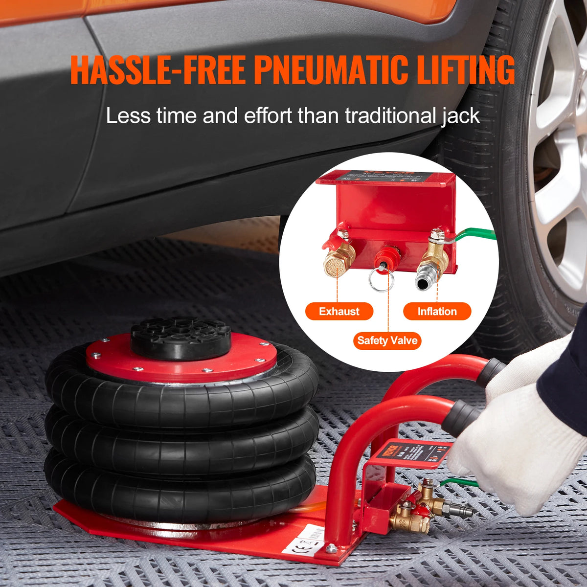 SucceBuy Martinetto pneumatico a tripla borsa, capacità di 3 tonnellate/6600 libbre, jack per auto pneumatici portatili, resistenti e sollevataggio rapido per la riparazione di auto da garage