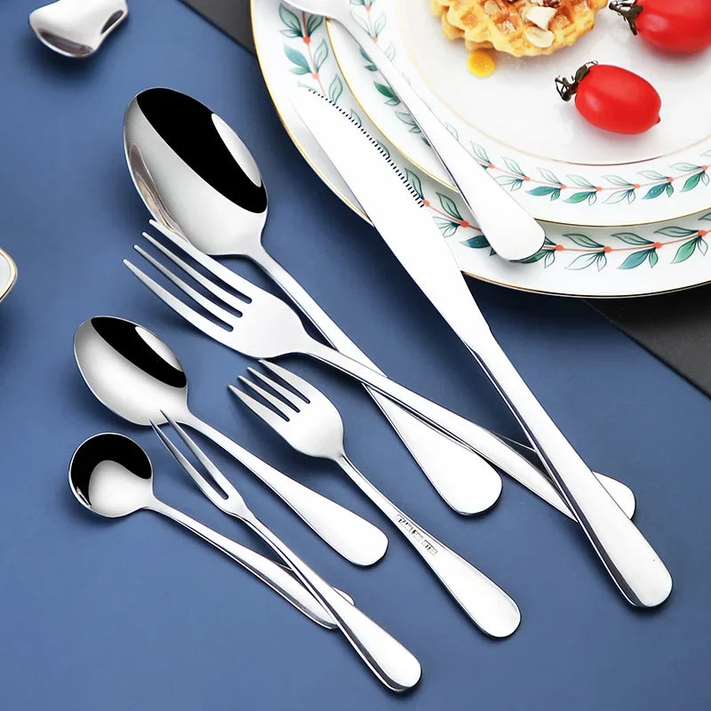Set di posate da 24 pezzi in acciaio inossidabile, set di stoviglie, cucchiaio e forchetta, coltello, forchetta, cucchiaio da dessert, cucchiaio da tè