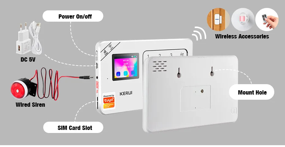 Kit Sistema di Allarme Domestico WIFI GSM KERUI Compatibile con Tuya, Allarme Antifurto Supporta Alexa Google, Sicurezza Wireless per Casa 433MHz