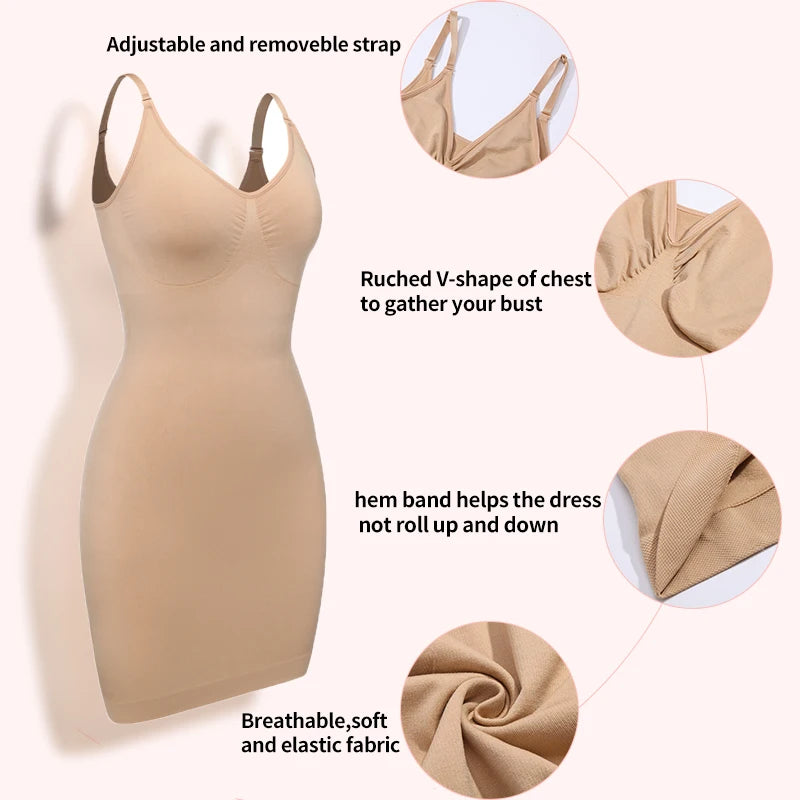 Sexy Full Slip Shapewear Abito da donna Scollo a V Aderente Biancheria intima Compressione liscia Shaper del corpo Dimagrante Vita Addome Pancia Corsetto