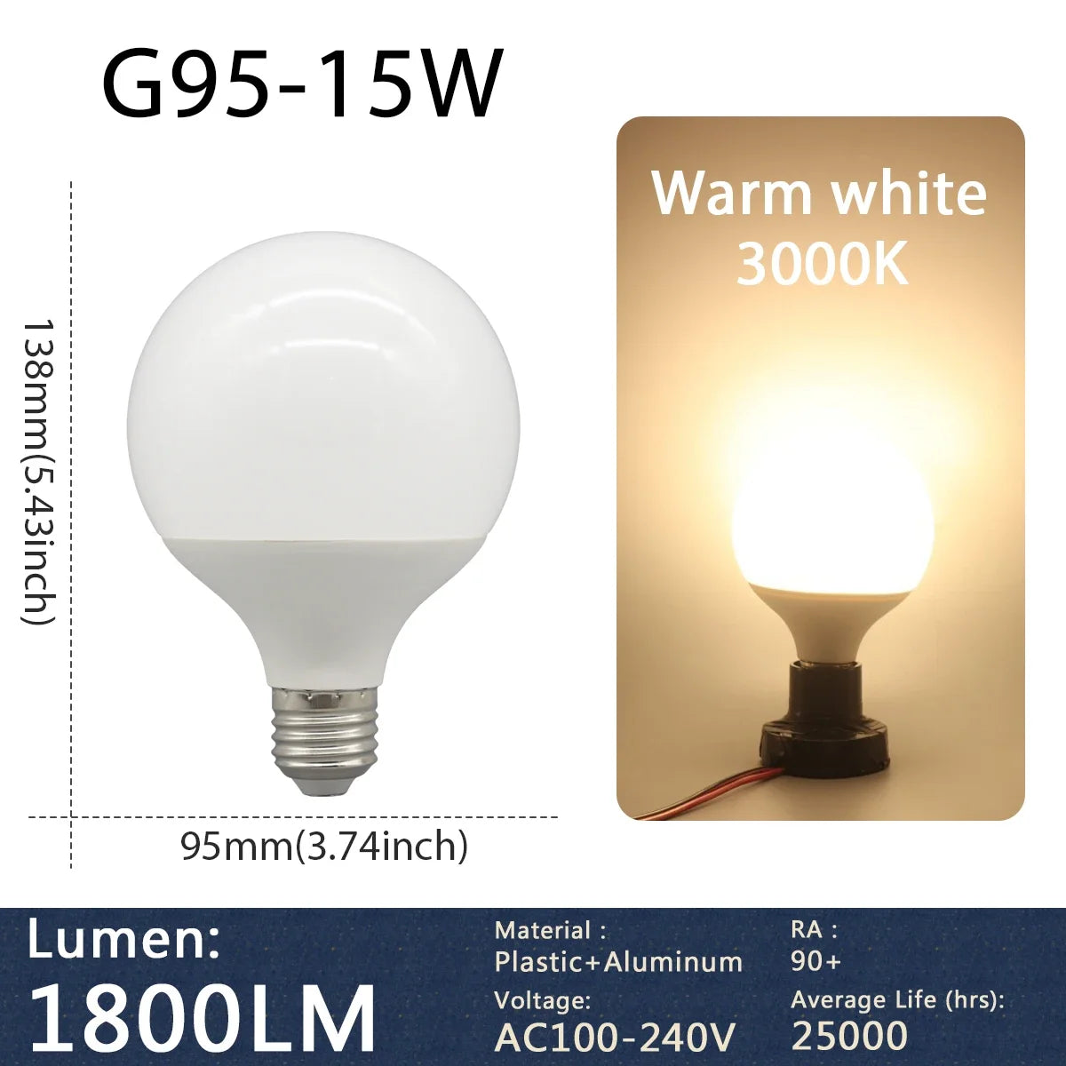 Confezione da 2 lampadine LED a globo con base E27 G80 G95 G125 10W 12W 18W 40 Watt Lampadine LED Edison equivalenti, bianco caldo 3000K 6000K Latte