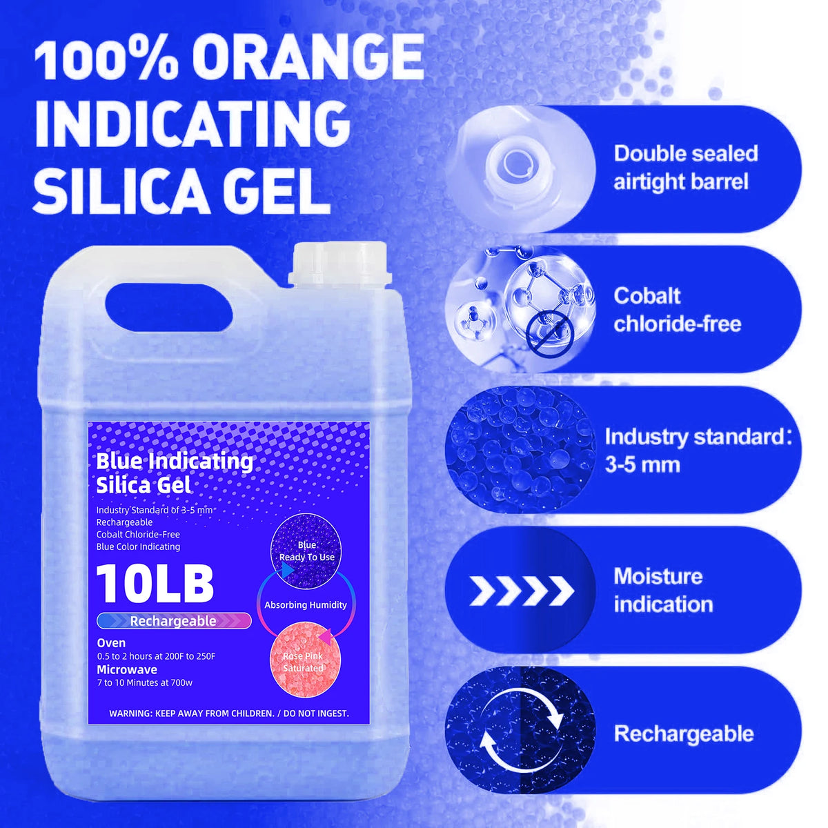 Perle di gel di silice indicatrici arancioni/blu da 2/4/6/10 libbre - Essiccanti riutilizzabili