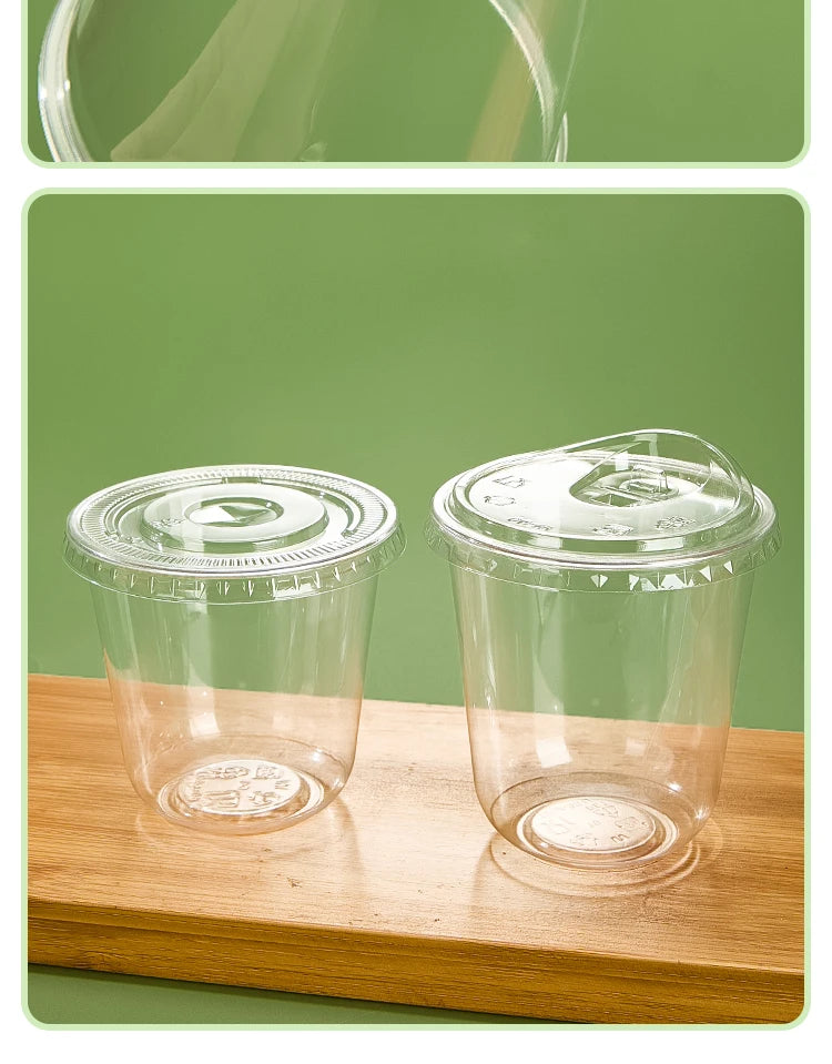 Tazza di plastica monouso per bevande fredde a forma di U, calibro 90, materiale PET, tazze da caffรจ trasparenti con coperchio, bicchiere da tรจ al latte sigillato