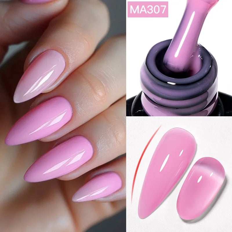 MEET ACROSS 7ml Gelatina Nuda Shimmer Base in gomma Gel Glitter Rosa Viola UV/LED Nail Art Vernis Gel Smalto per manicure Unghie FAI DA TE