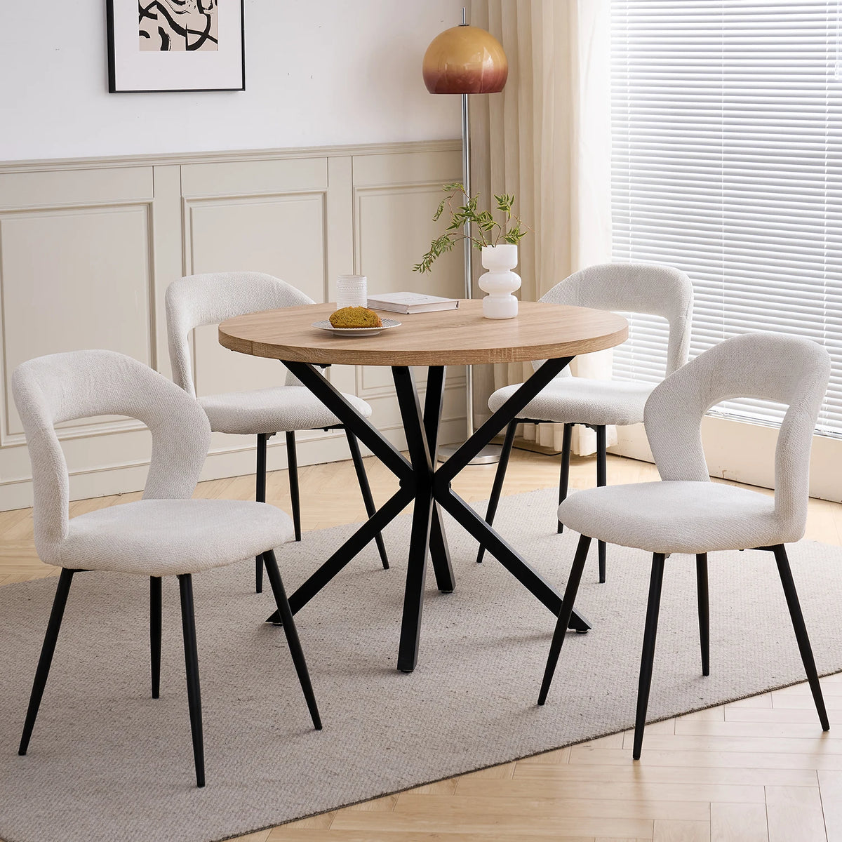 EGOONM Set di 4 Sedie da Pranzo Moderne con Schienale Cavo, Sedie Laterali Imbottite in Tessuto, Gambe in Metallo Nero, Sedie d'Accento per Cucina e Caffè