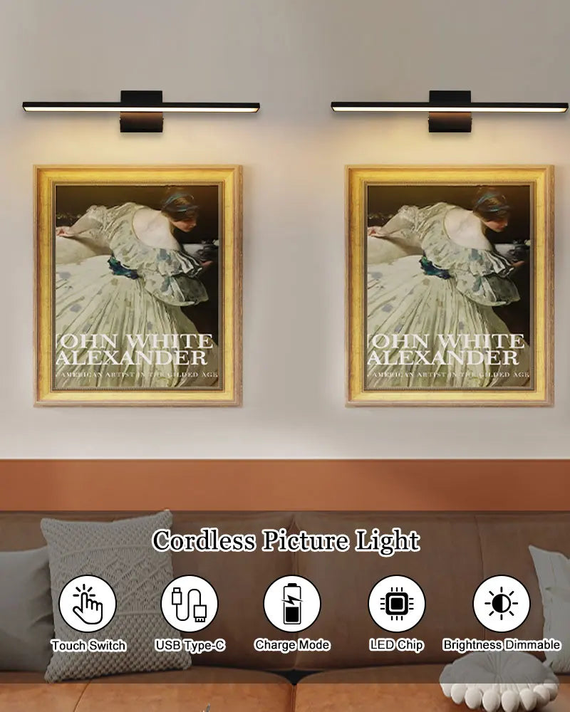 Lampada da parete ricaricabile con batteria da 6000 mAh, ideale per illuminare quadri, con interruttore dimmerabile e telecomando, lampade da parete senza fili.