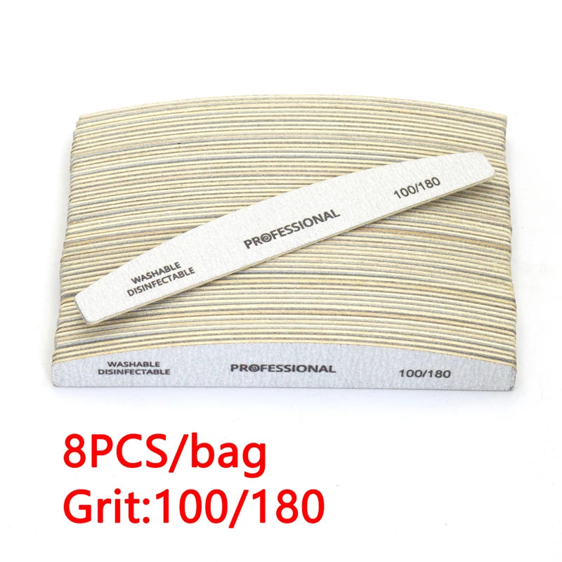 2/6/8/12/20pcs Lima per unghie professionale Grigia Mezza luna Lime per unghie in legno 100/180 Grana Levigatura su due lati Strumenti per manicure lavabili