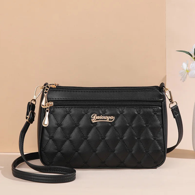 Borse a tracolla in pelle PU con cerniera borsa a tracolla nuova moda per donna borsa e borsette con filo da ricamo di grande capacità