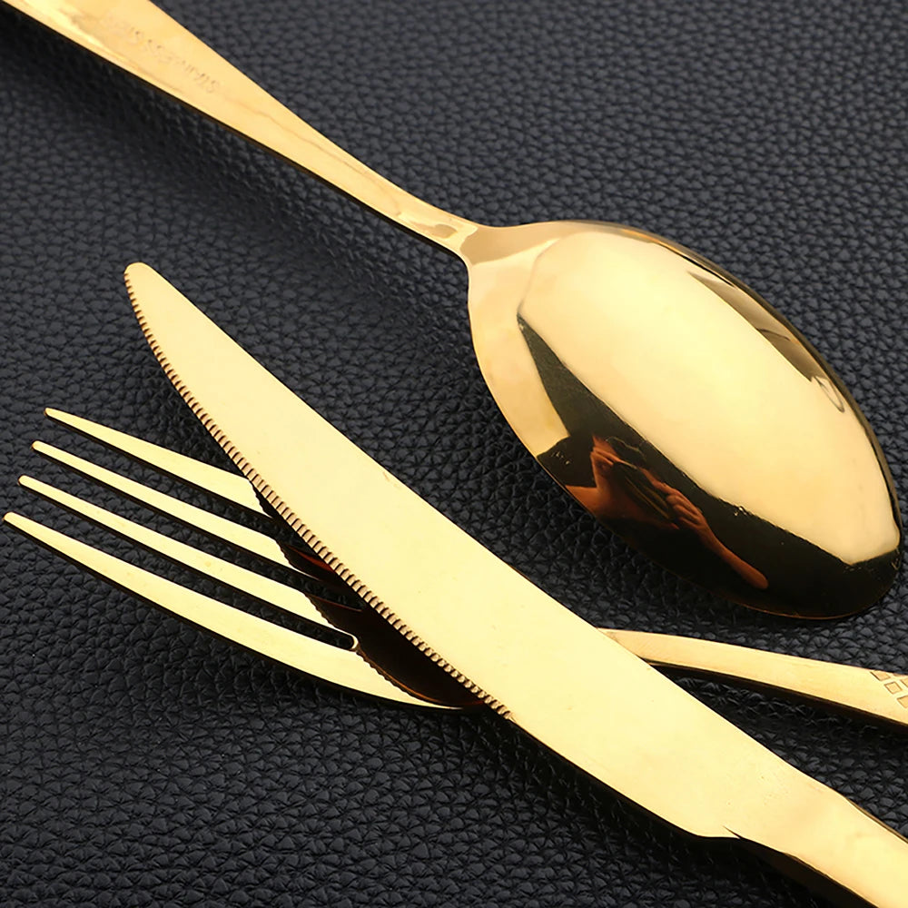 Set di posate in acciaio inossidabile da 16 pezzi - Set di posate nere, lucidate a specchio, lavabili in lavastoviglie, include coltelli, forchette e cucchiai