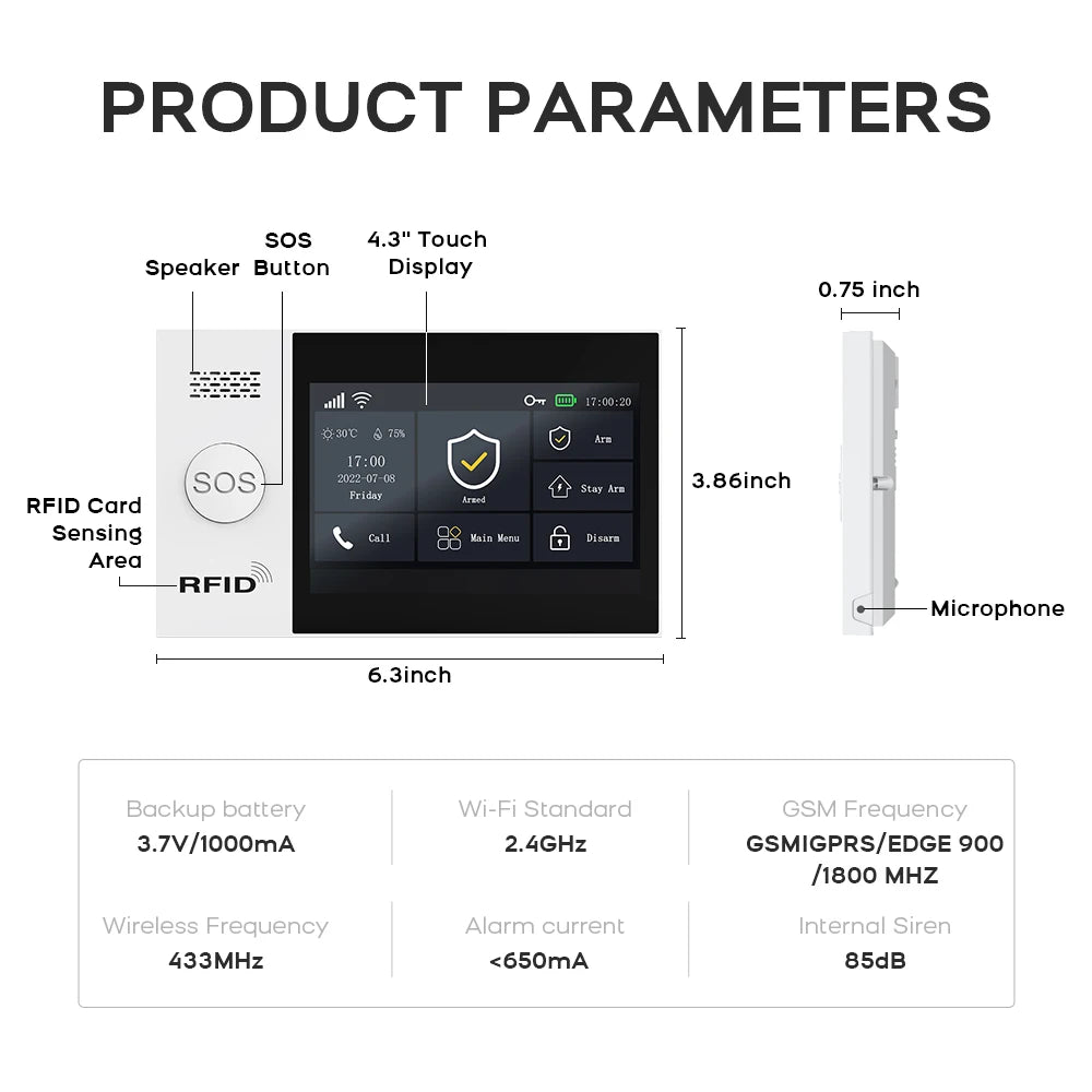 Sistema di allarme domestico wireless PGST, compatibile con Tuya, 4G/2G GSM WiFi, 433MHz, controllo da app, funziona con Alexa