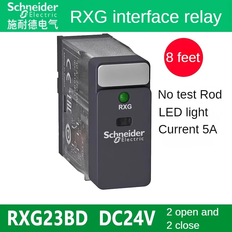 Relè interfaccia Schneider Relè Rxg22bd Rxg23bd Rxg12bd con pulsante di prova Relè Rxg24vdc Base da 8 piedi