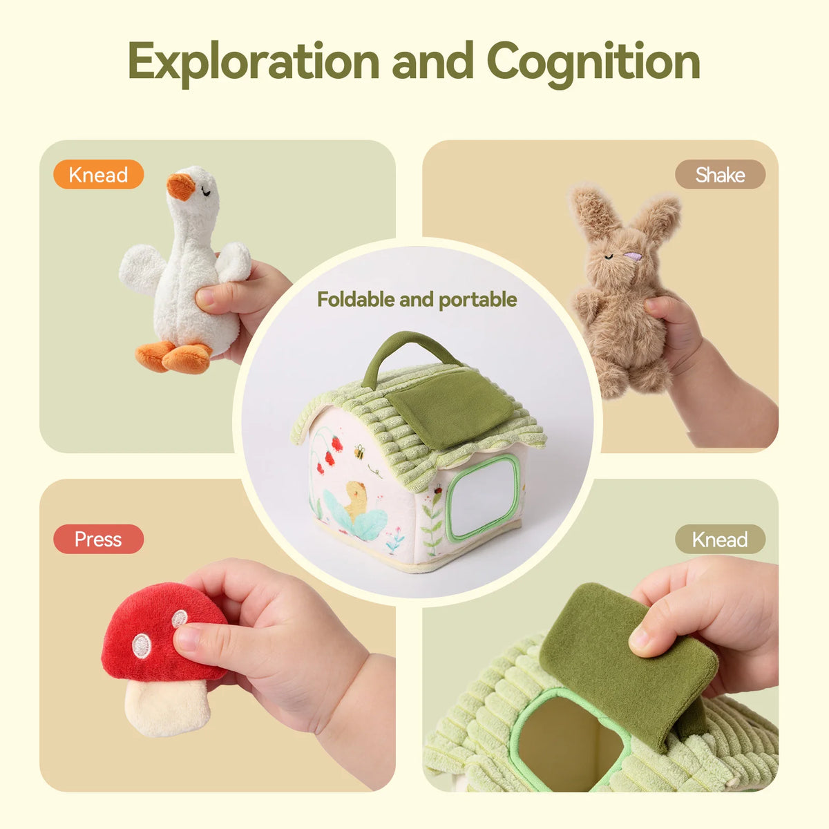 Giocattolo Sensoriale Montessori per Neonati, Casa di Peluche con Audio, Gioco di Nascondino, Giocattolo Educativo per Neonati 0‑36 Mesi